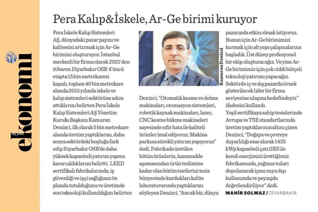 Yönetim Kurulu Başkanımız Kamuran Denizci, Ekonomi Gazetesi muhabiri Mahir Solmaz’ın, Şirketimizin faaliyetleri ve İskele Fabrikamız ile ilgili sorularını yanıtladı.