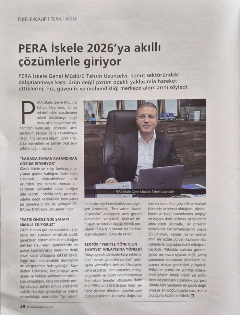 PERA Kalıp & İskele Sistemleri olarak 2026’ya ürün değil, çözüm odaklı mühendislik anlayışıyla giriyoruz.