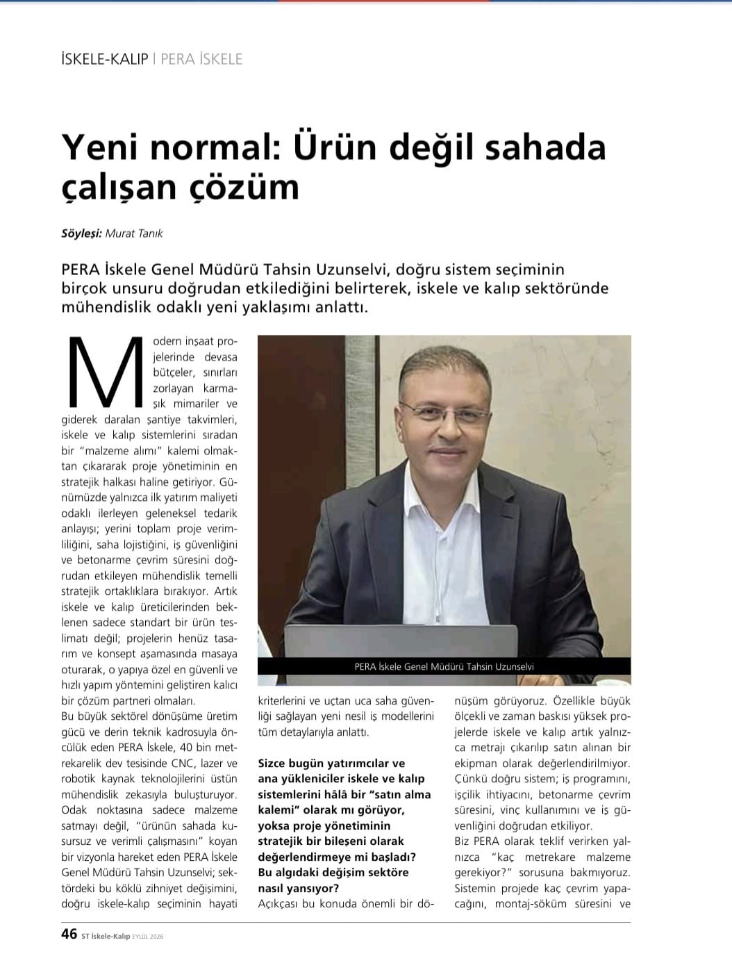 PERA İskele Genel Müdürü Tahsin Uzunselvi ST İskele-Kalıp Dergisi Röportajı Sayfa 46