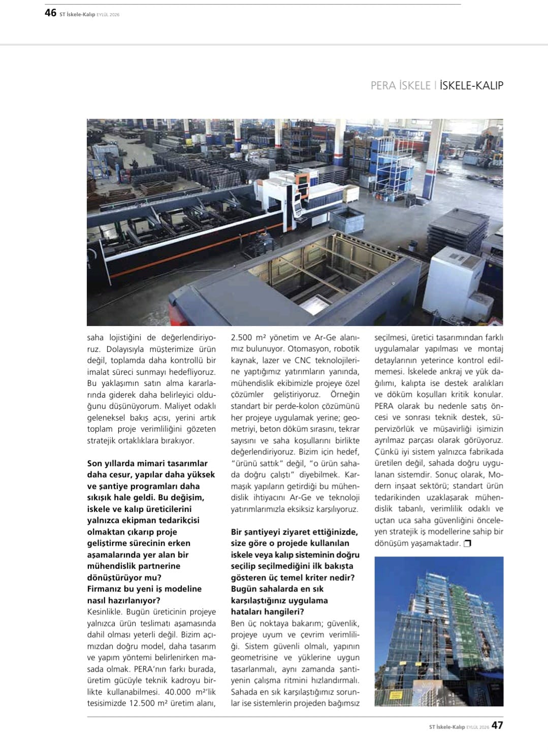 PERA İskele 40.000 m2 Modern Üretim Tesisi ve Saha Mühendislik Çözümleri ST Dergi Sayfa 47